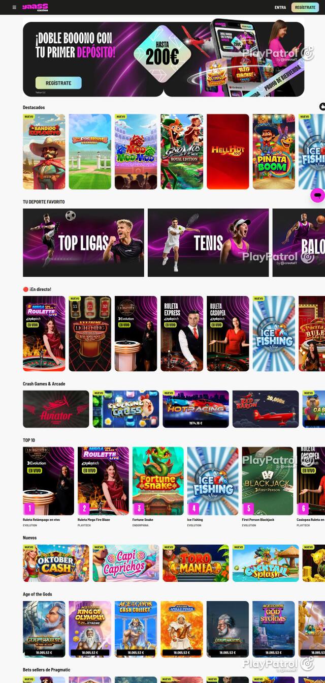 Homepage capture of Yaass Casino recorded during the scan