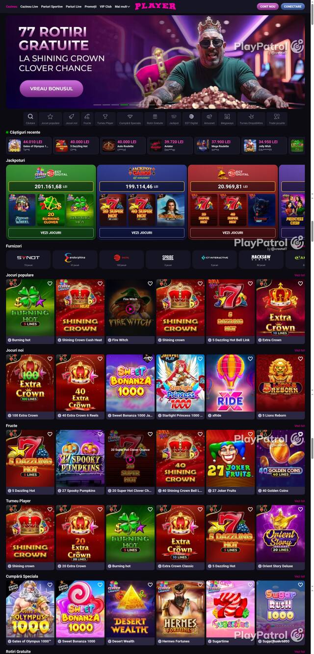 Capture of the front page of Player (player.ro) on 13 October 2026