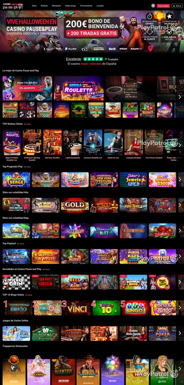 Capture of the front page of Casino Pause and Play (casinopauseandplay.es) on 21 October 2026