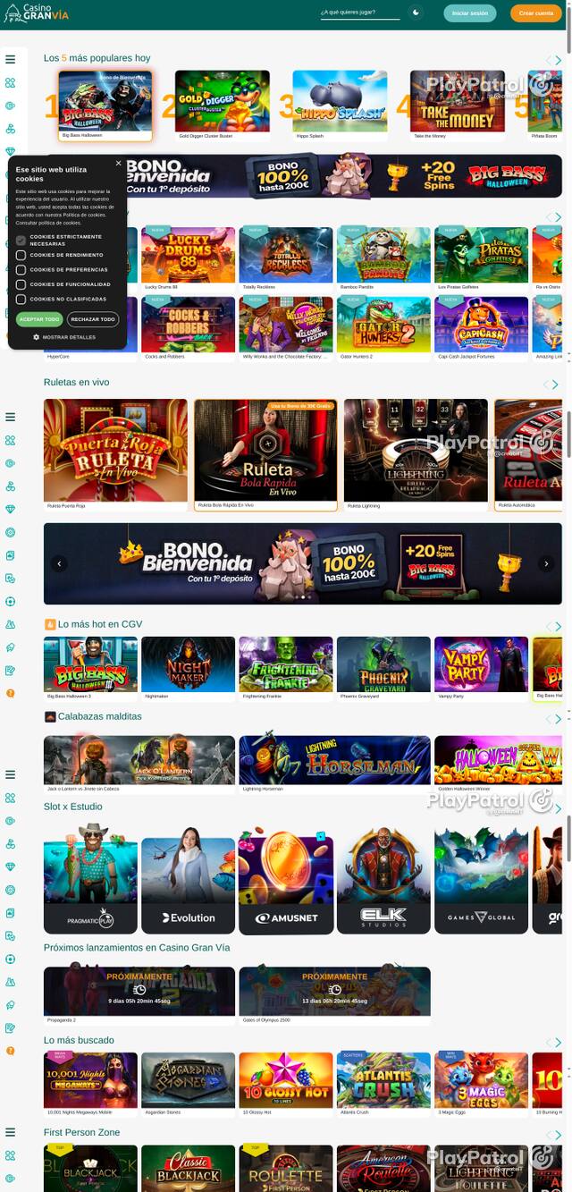 Capture of the front page of Casino Gran Vía (casinogranvia.es) on 13 October 2026