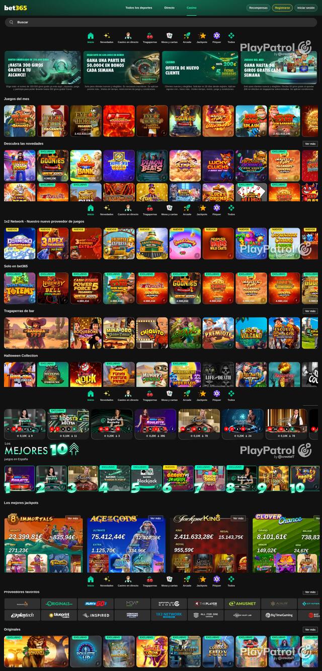 Capture of the front page of Bet365 Casino (casino.bet365.es) on 30 October 2026