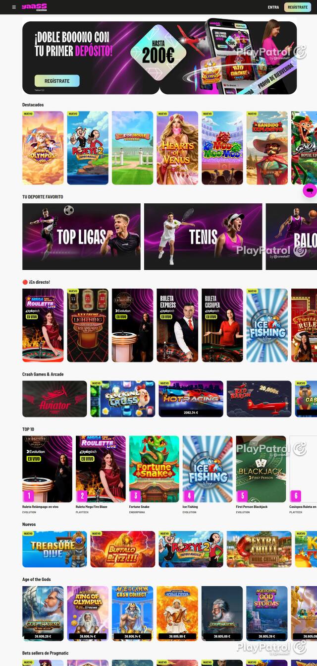 Capture of the front page of Yaass Casino (yaasscasino.es) on 4 October 2026