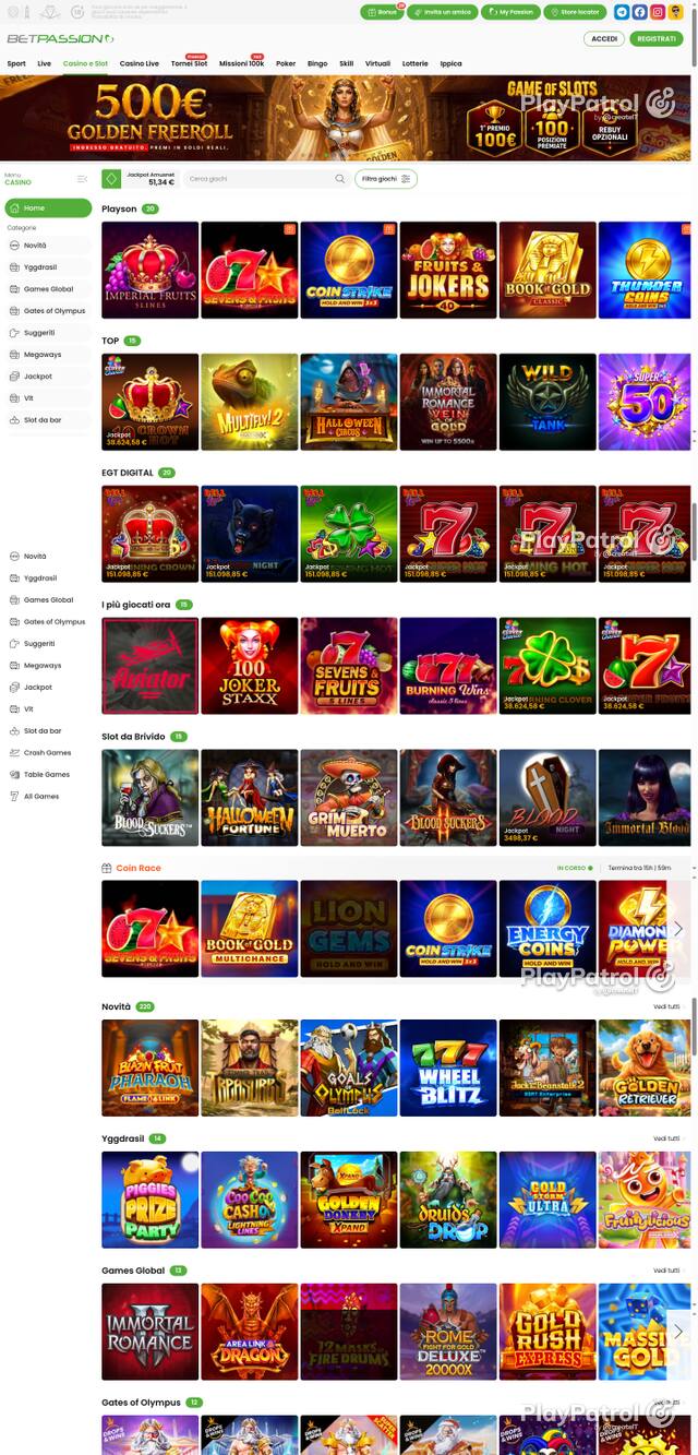 Capture of the front page of Betpassion (betpassion.it) on 25 October 2026