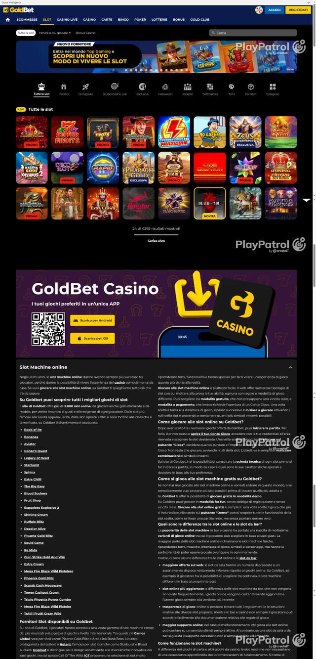 Capture of the front page of Goldbet (goldbet.it) on 22 October 2026