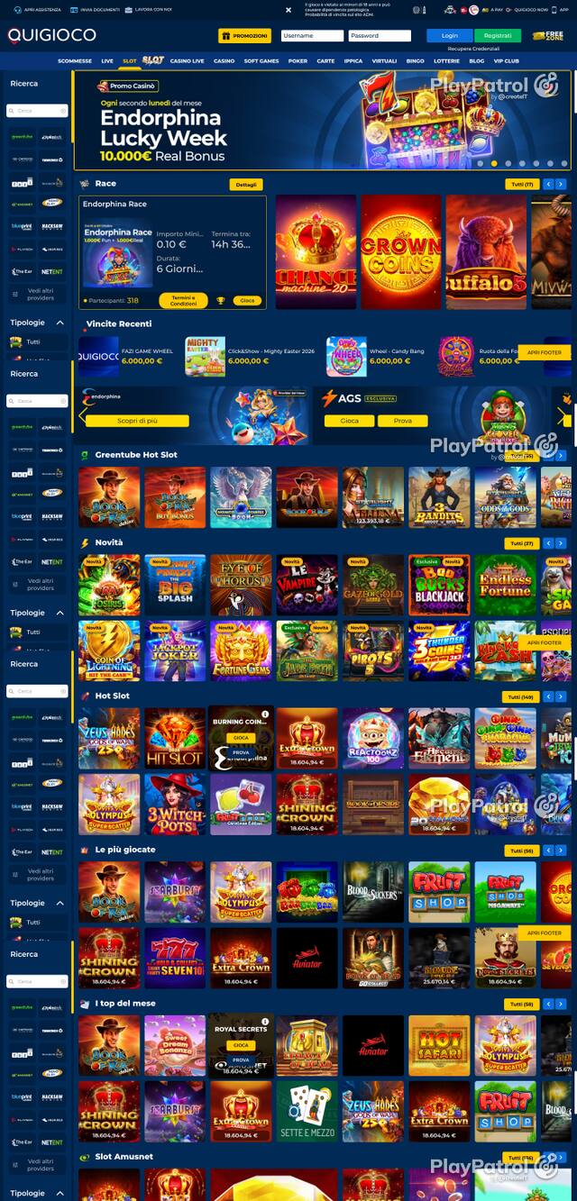 Capture of the front page of Quigioco (quigioco.it) on 7 October 2026