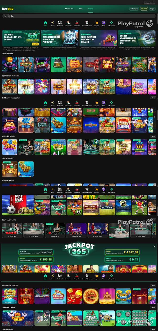 Front page of bet365 as captured on 29 October 2026