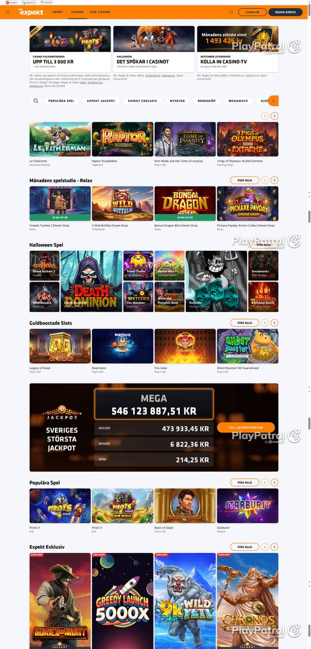 Capture of the front page of expekt.se (expekt.se) on 30 October 2026