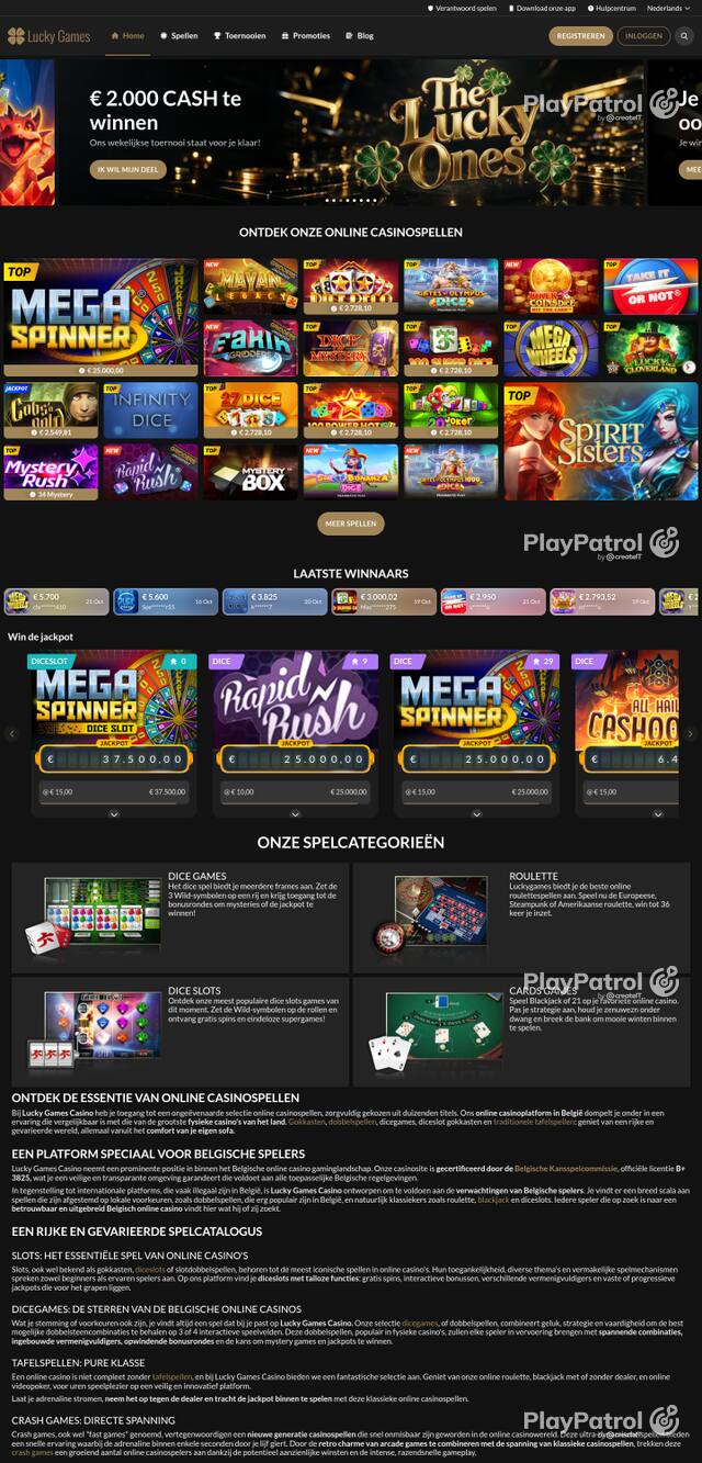 Capture of the front page of luckygames.be (luckygames.be) on 22 October 2026