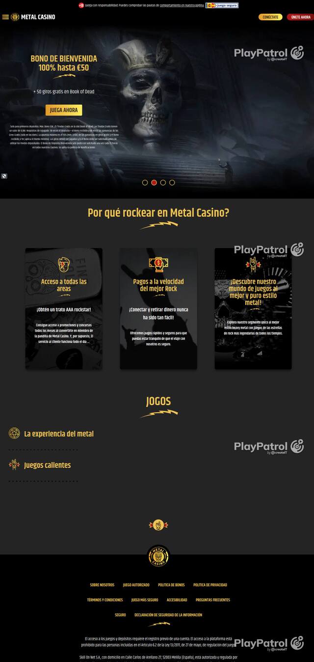 Homepage capture of Metal Casino recorded during the scan