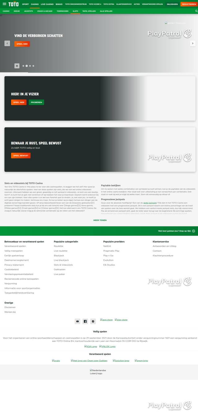 Homepage capture of TOTO Casino recorded during the scan