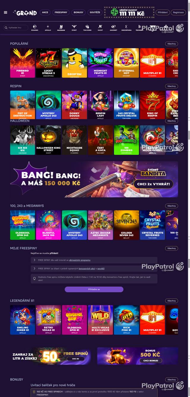 Front page of GrandWin as captured on 29 October 2026