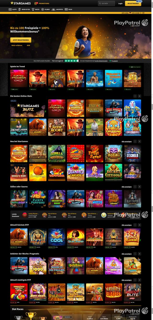 Capture of the front page of StarGames (stargames.de) on 13 October 2026