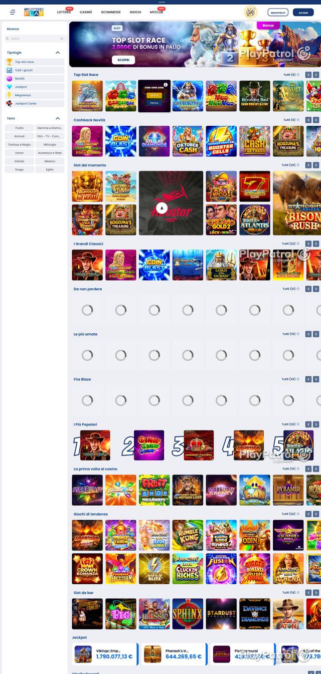 Capture of the front page of MyLotteries (mylotteriesplay.it) on 2 October 2026