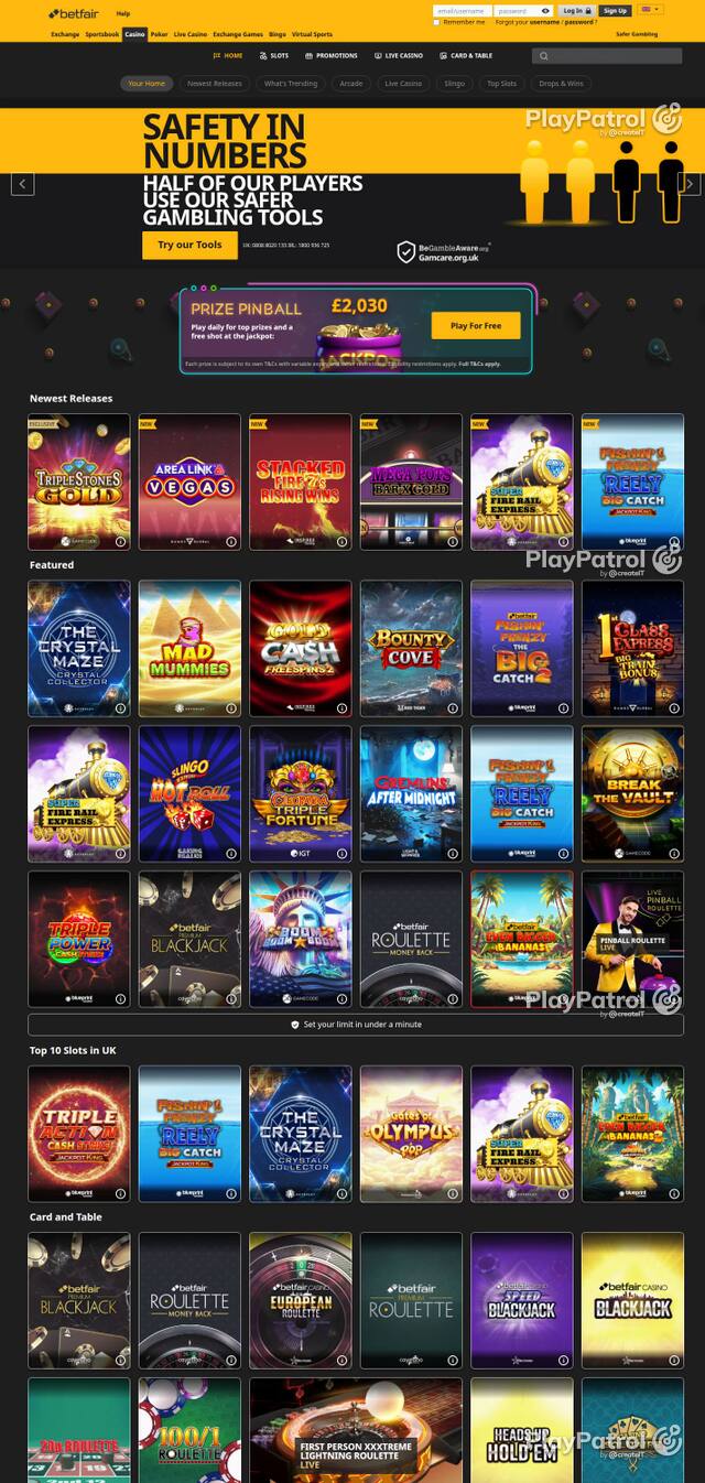 Capture of Betfair Casino recorded during the scan