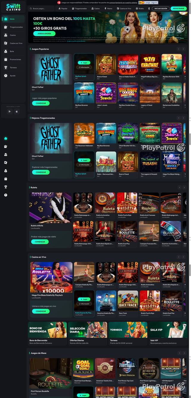 Capture of the front page of Swift Casino (swiftcasino.es) on 27 October 2026