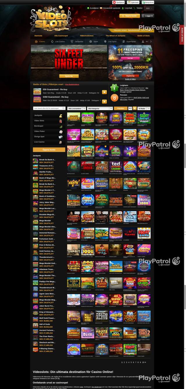 Capture of the front page of videoslots.com (videoslots.com) on 22 October 2026