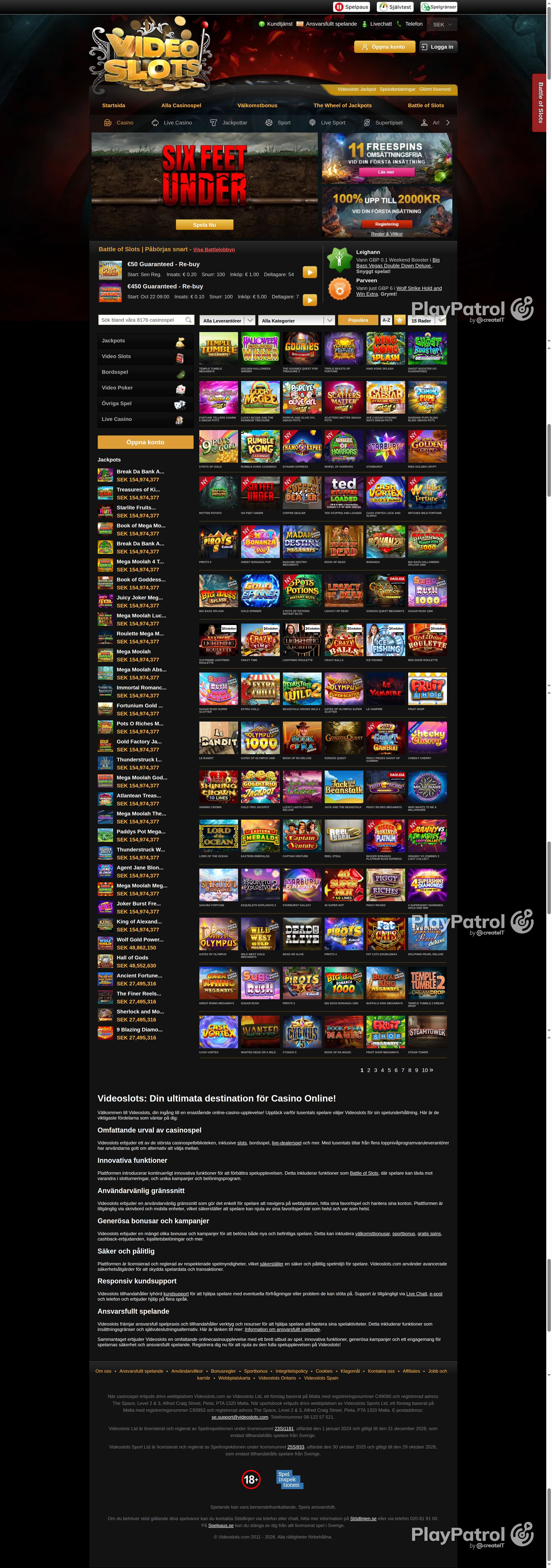 Full capture of videoslots.com recorded during the scan