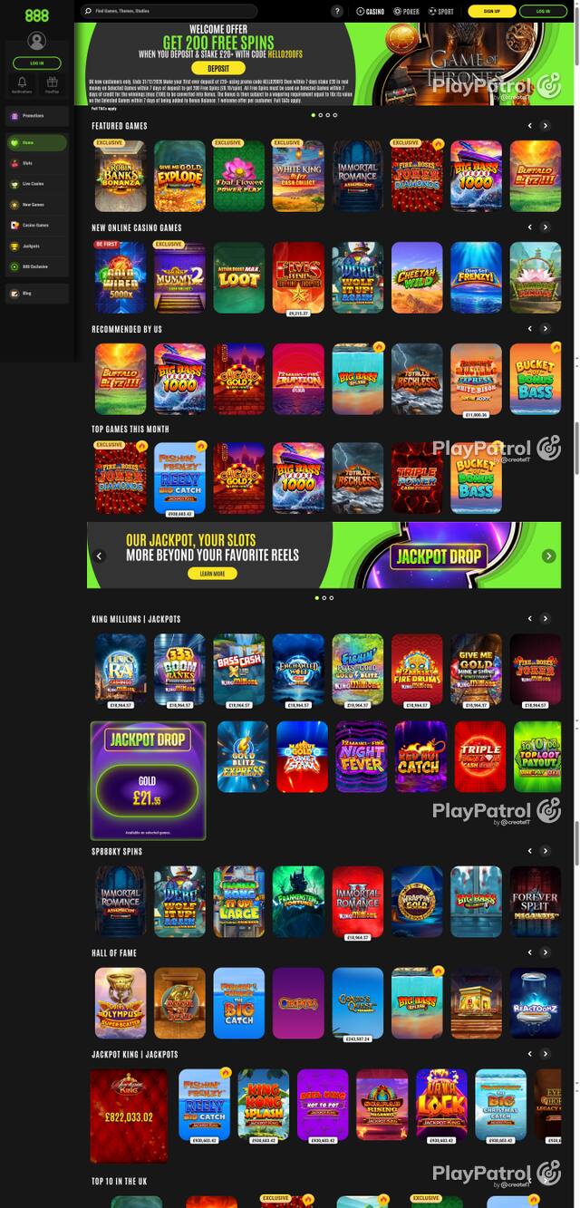 Capture of the front page of 888casino (888casino.com) on 15 October 2026
