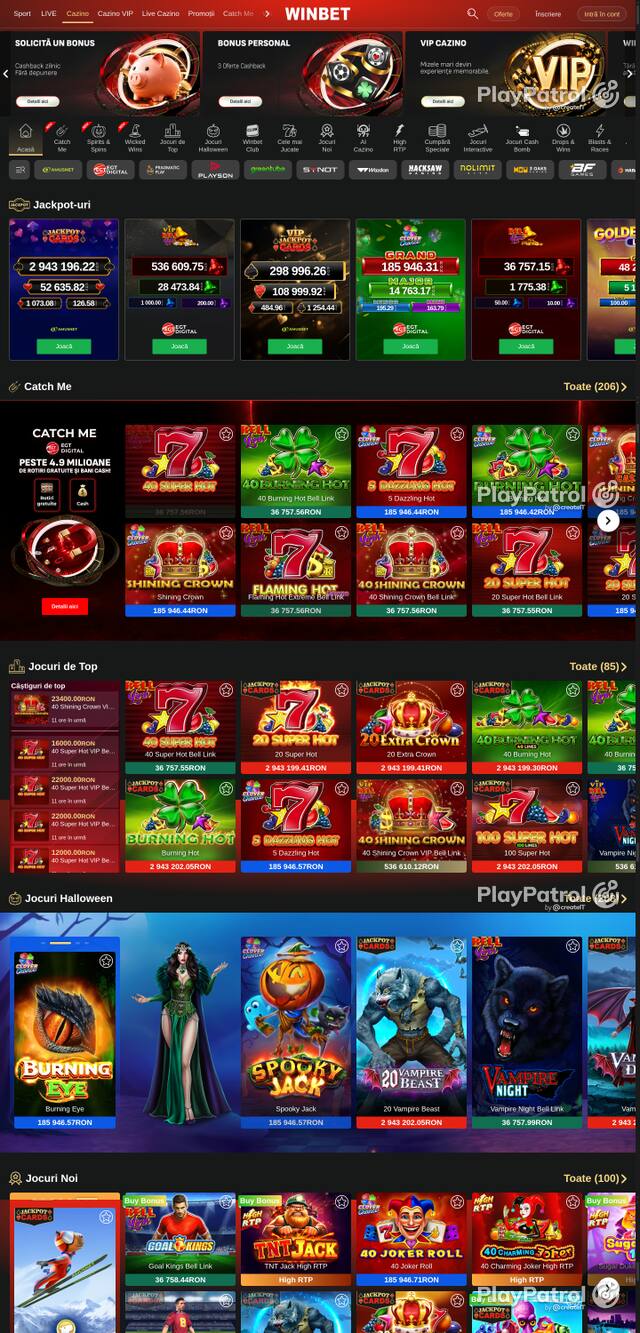 Front page of Winbet as captured on 29 October 2026