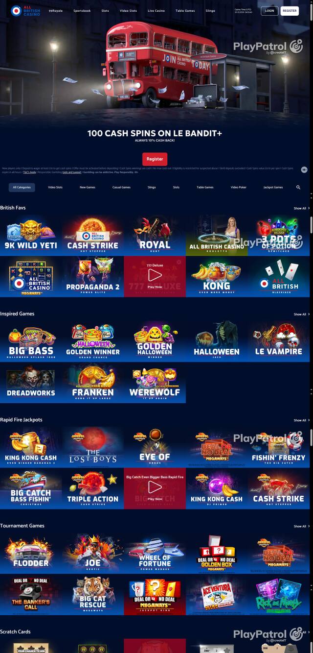 Capture of the front page of All British Casino (allbritishcasino.com) on 30 October 2026