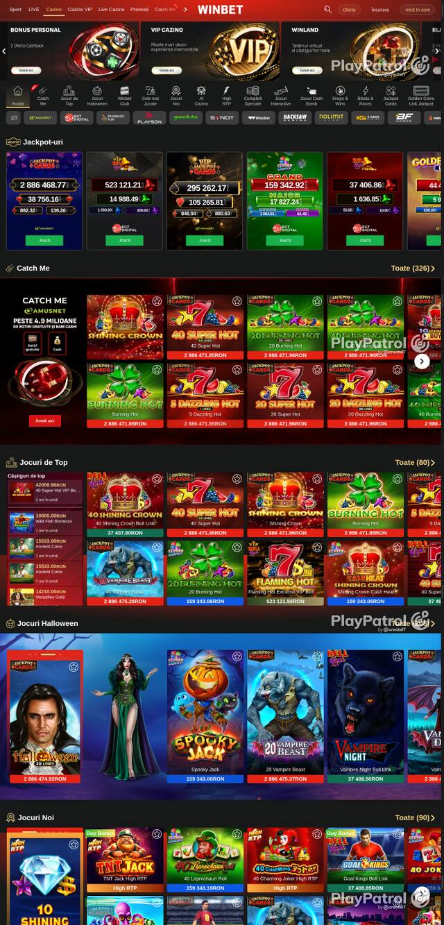 Capture of the front page of Winbet (winbet.ro) on 22 October 2026