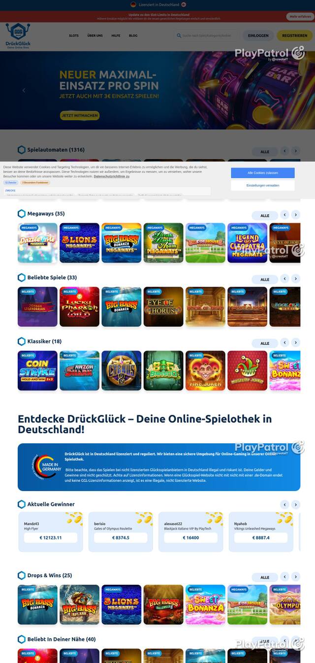 Homepage capture of DrückGlück recorded during the scan