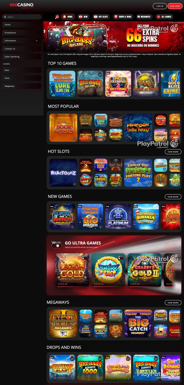 Homepage capture of 666 Casino recorded during the scan