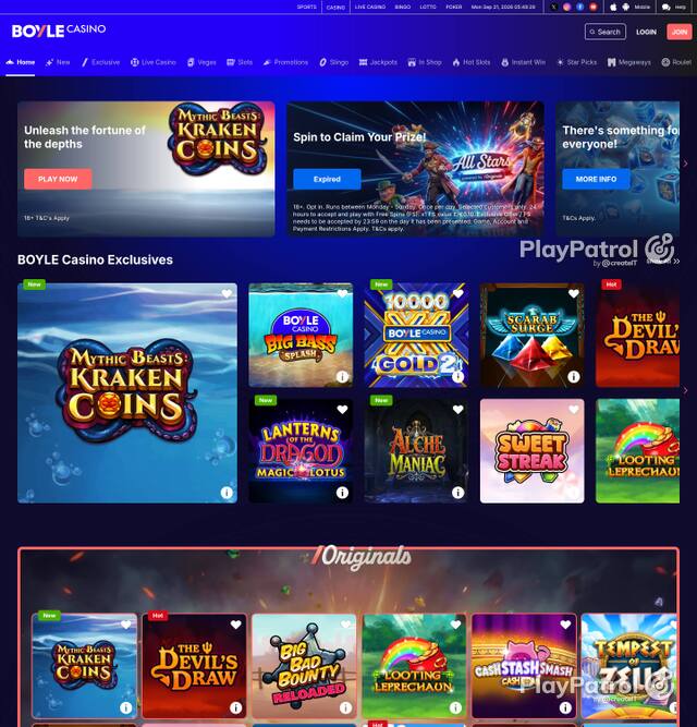 Homepage capture of BoyleSports Casino recorded during the scan
