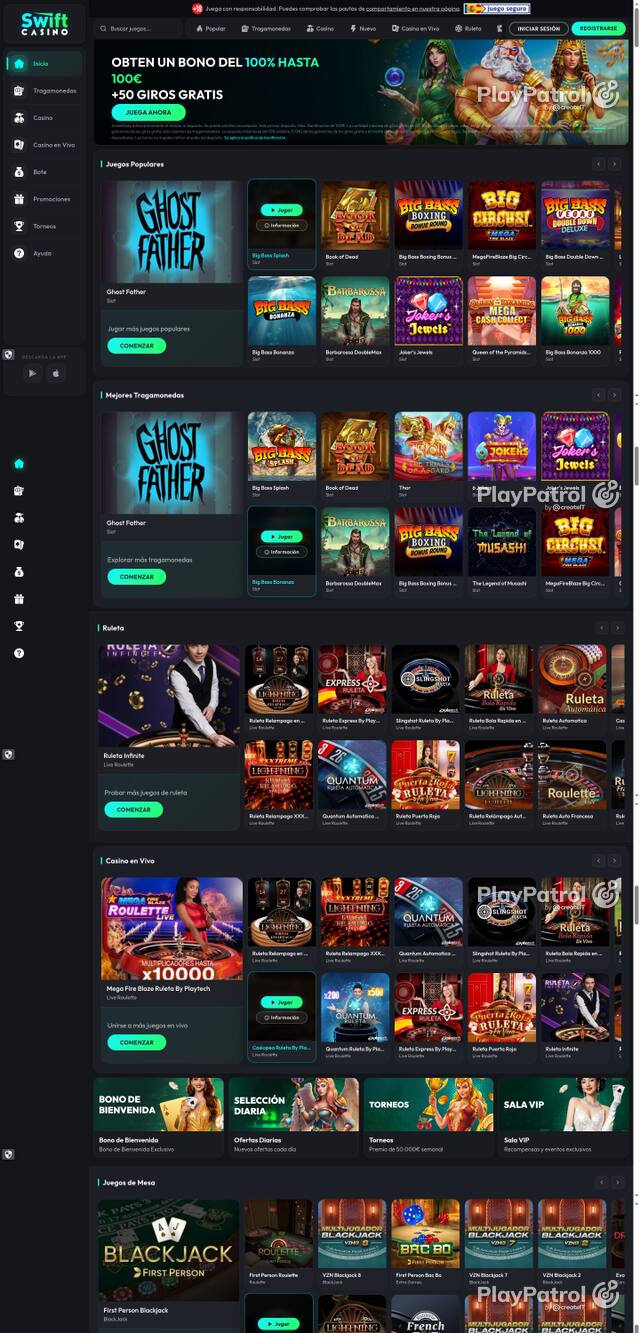Capture of the front page of Swift Casino (swiftcasino.es) on 15 October 2026