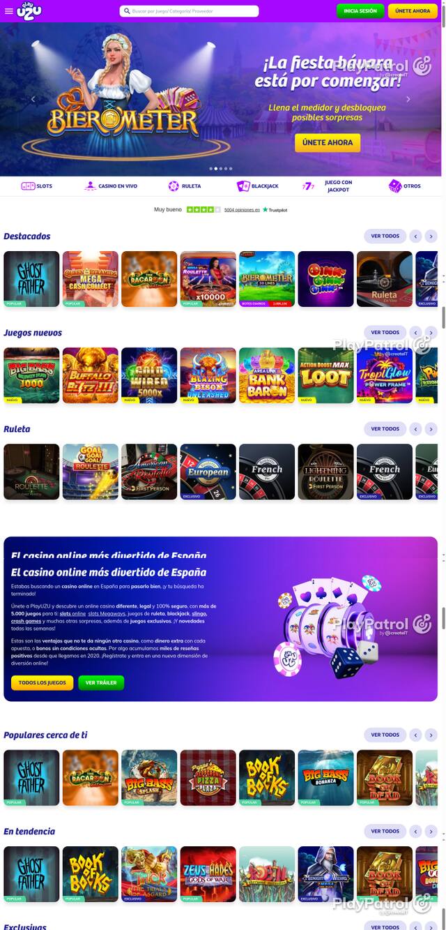 Capture of the front page of PlayUZU (playuzu.es) on 24 October 2026