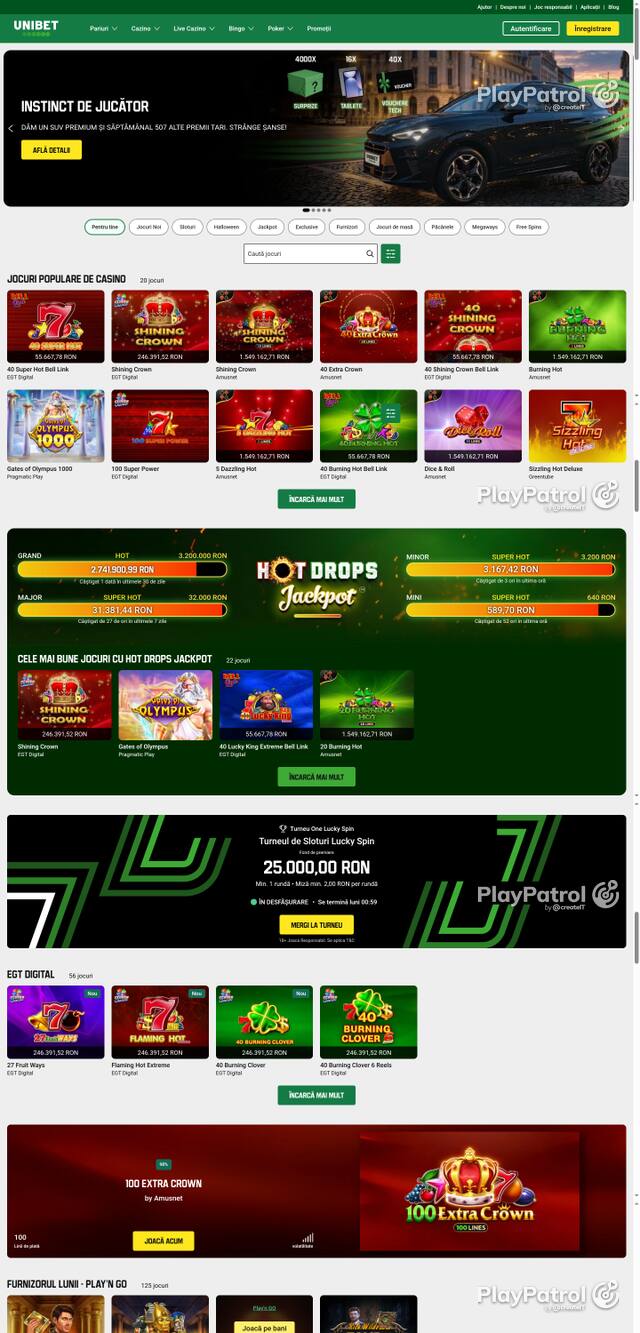 Front page of Unibet as captured on 29 October 2026