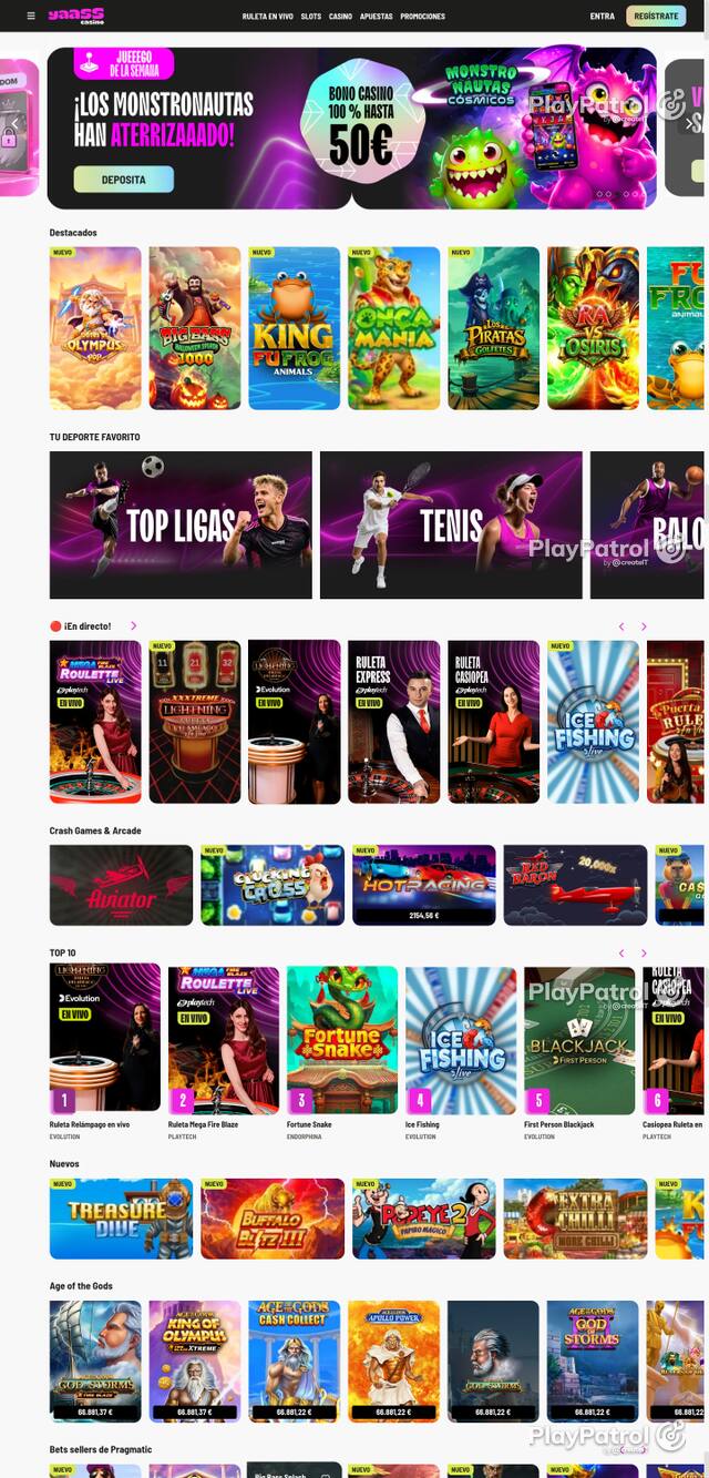 Capture of the front page of Yaass Casino (yaasscasino.es) on 21 October 2026