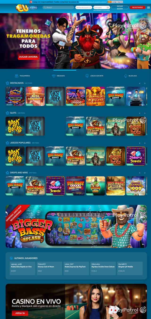 Homepage capture of EU Casino recorded during the scan