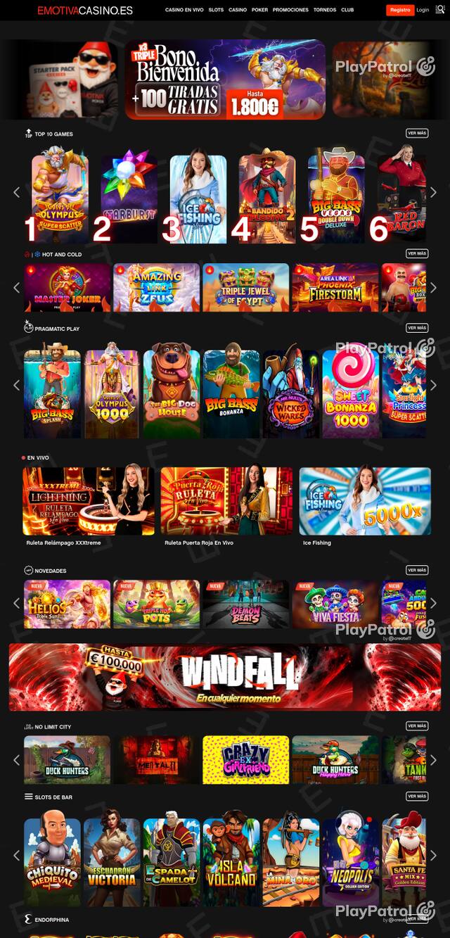 Capture of the front page of Emotiva Casino (emotivacasino.es) on 19 October 2026