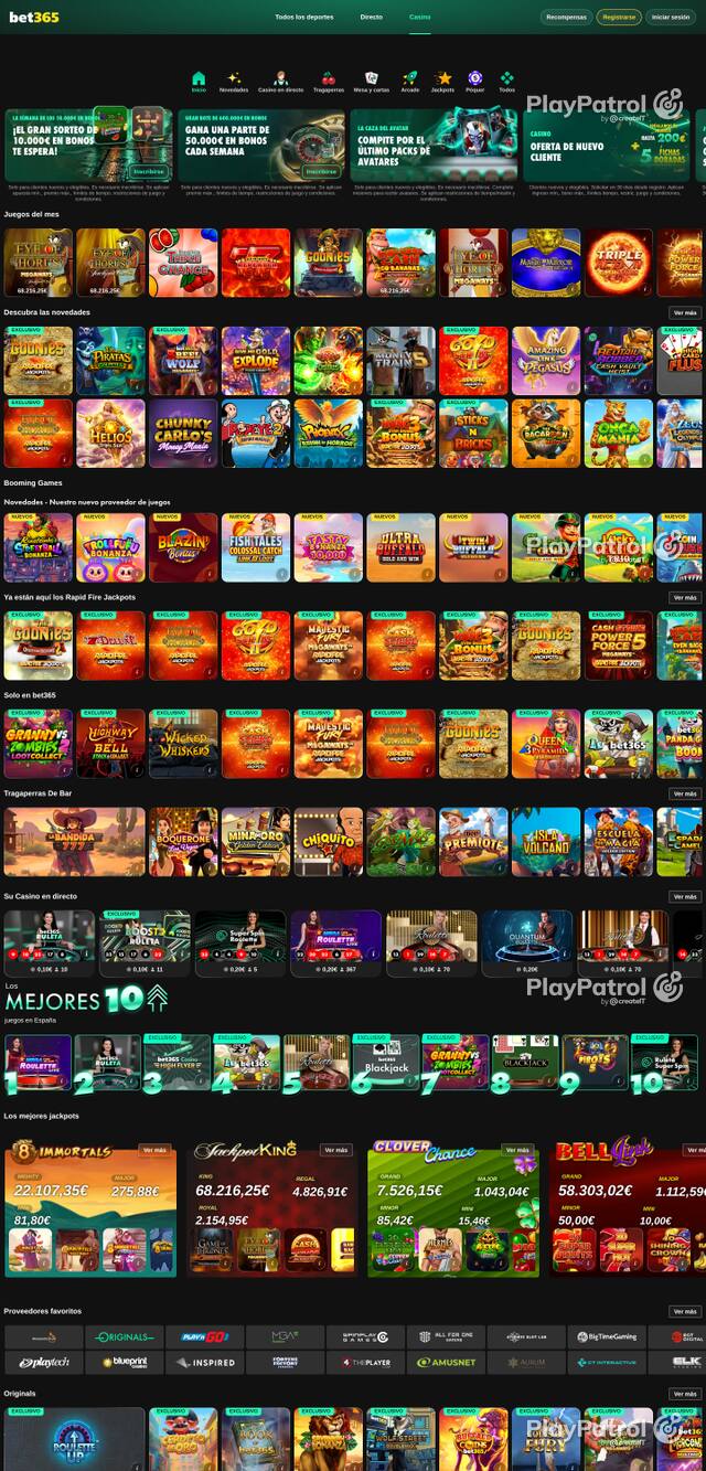 Capture of the front page of Bet365 Casino (casino.bet365.es) on 18 October 2026