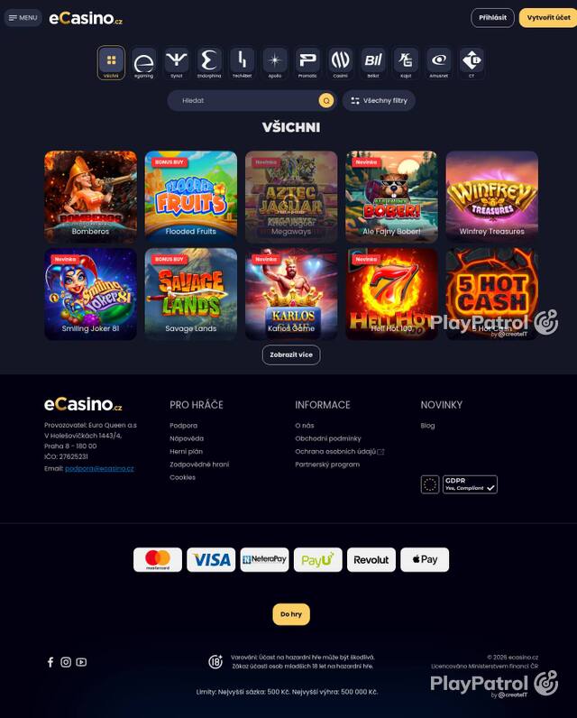 Capture of the front page of eCasino (ecasino.cz) on 2 October 2026
