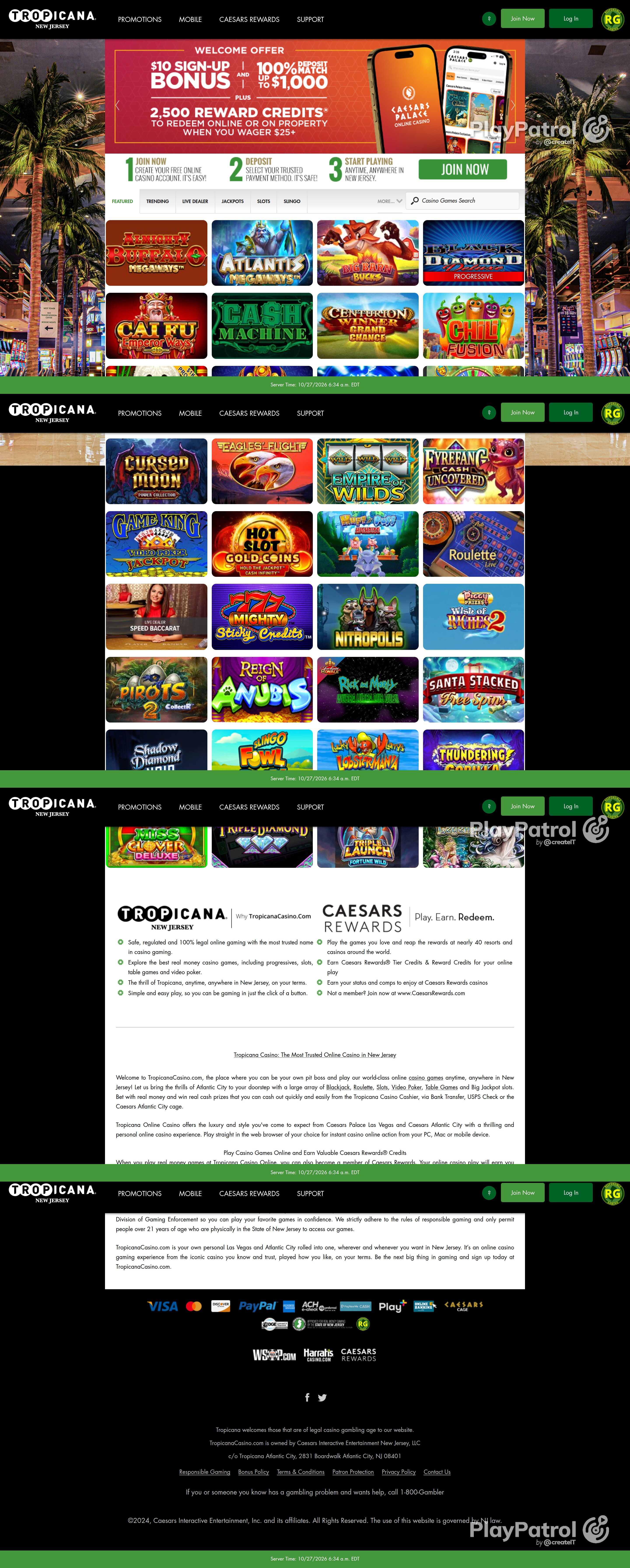 Full capture of tropicanacasino.com recorded during the scan