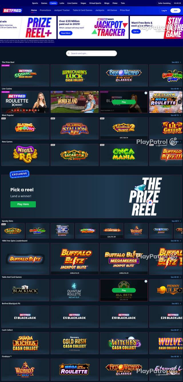 Capture of the front page of Betfred (betfred.com) on 21 October 2026