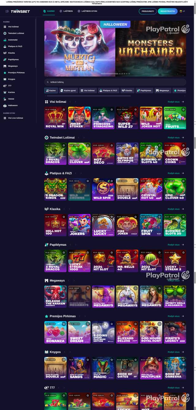 Capture of the front page of twinsbet.lt (twinsbet.lt) on 21 October 2026