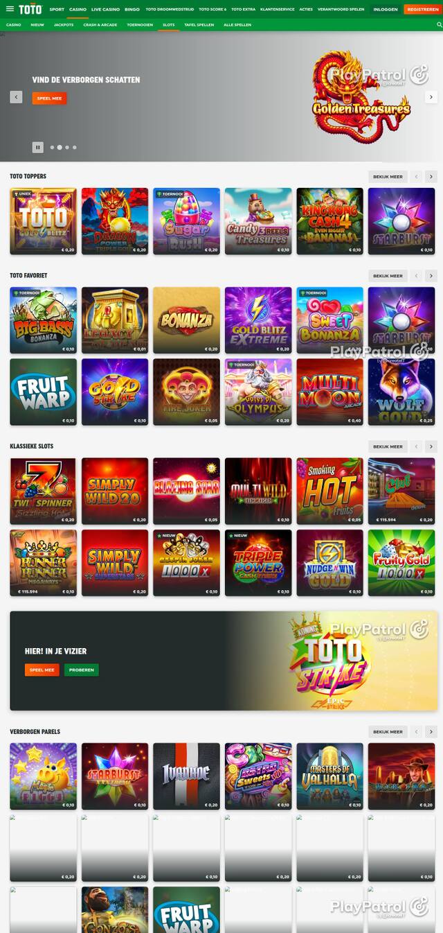 Homepage capture of TOTO Casino recorded during the scan