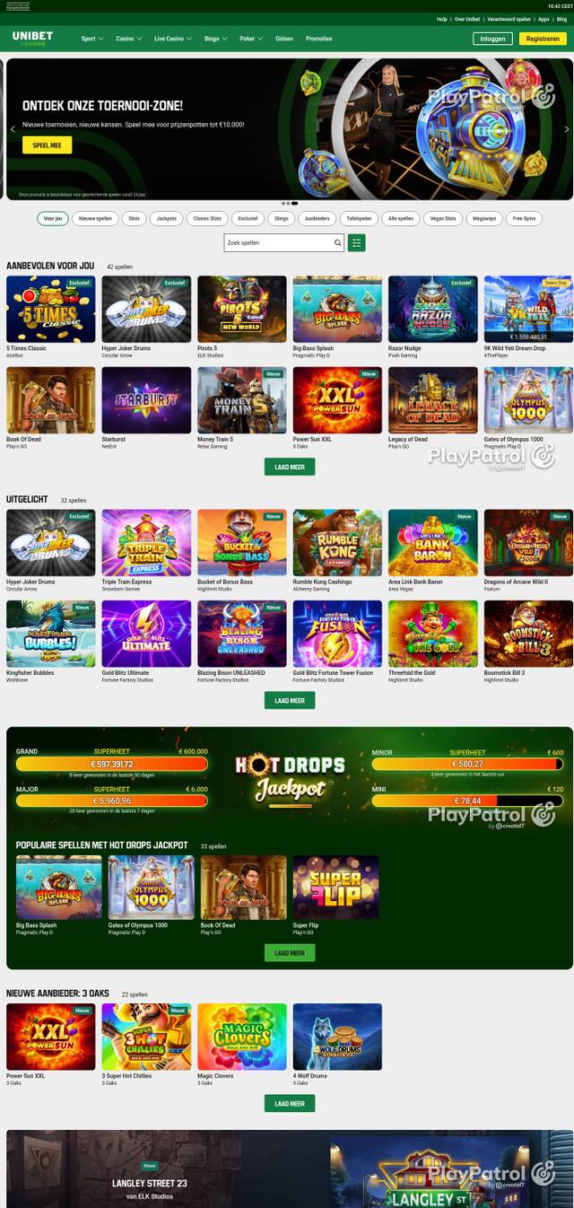 Homepage capture of Unibet recorded during the scan