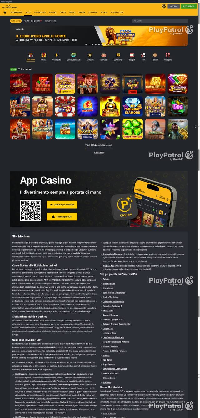 Capture of the front page of Planetwin365 (planetwin365.it) on 27 October 2026