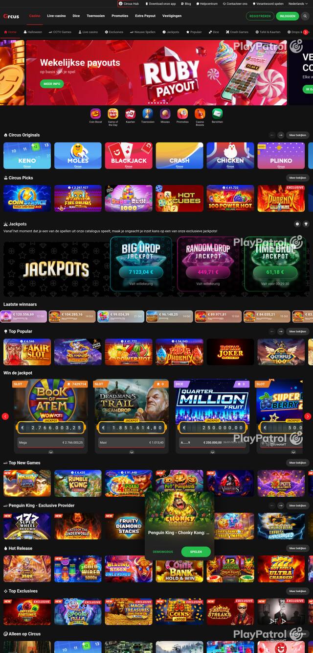 Capture of the front page of circus-casino.be (circus-casino.be) on 23 October 2026