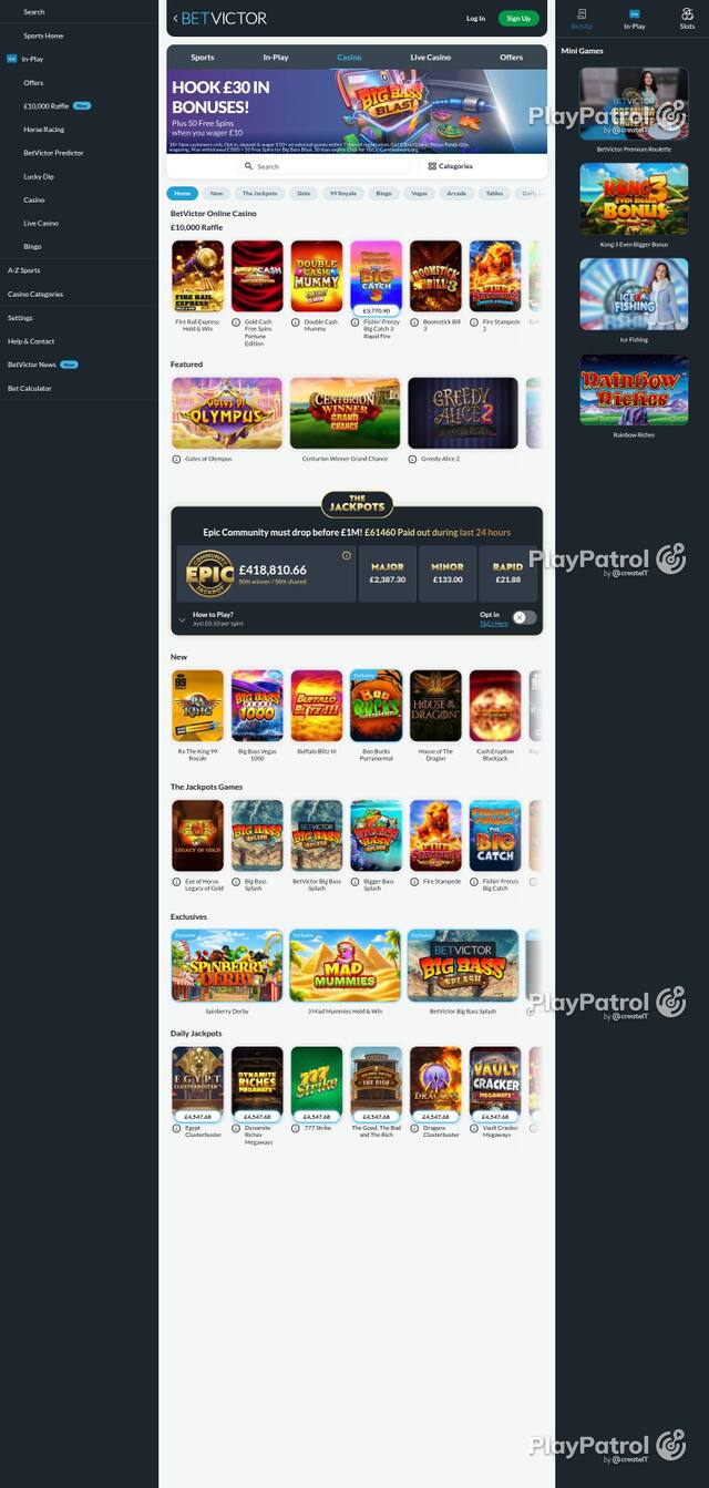 Homepage capture of BetVictor Casino recorded during the scan