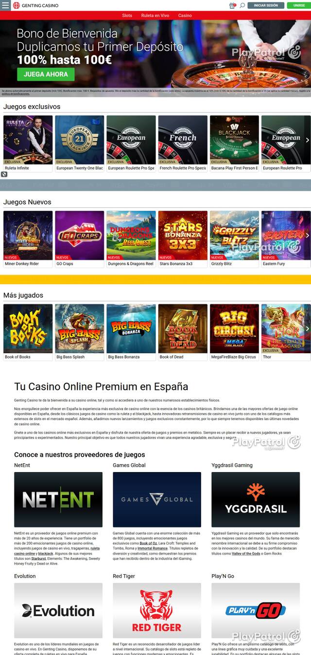 Capture of the front page of Genting Casino (gentingcasino.es) on 3 October 2026