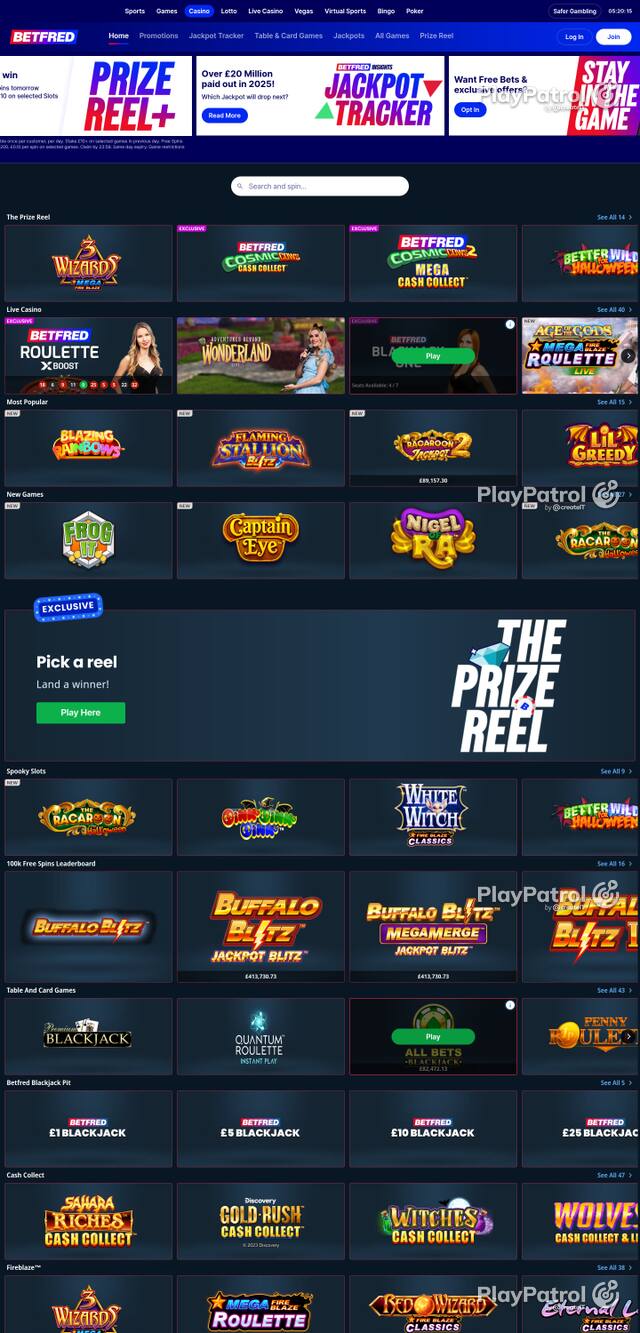 Capture of the front page of Betfred (betfred.com) on 25 October 2026