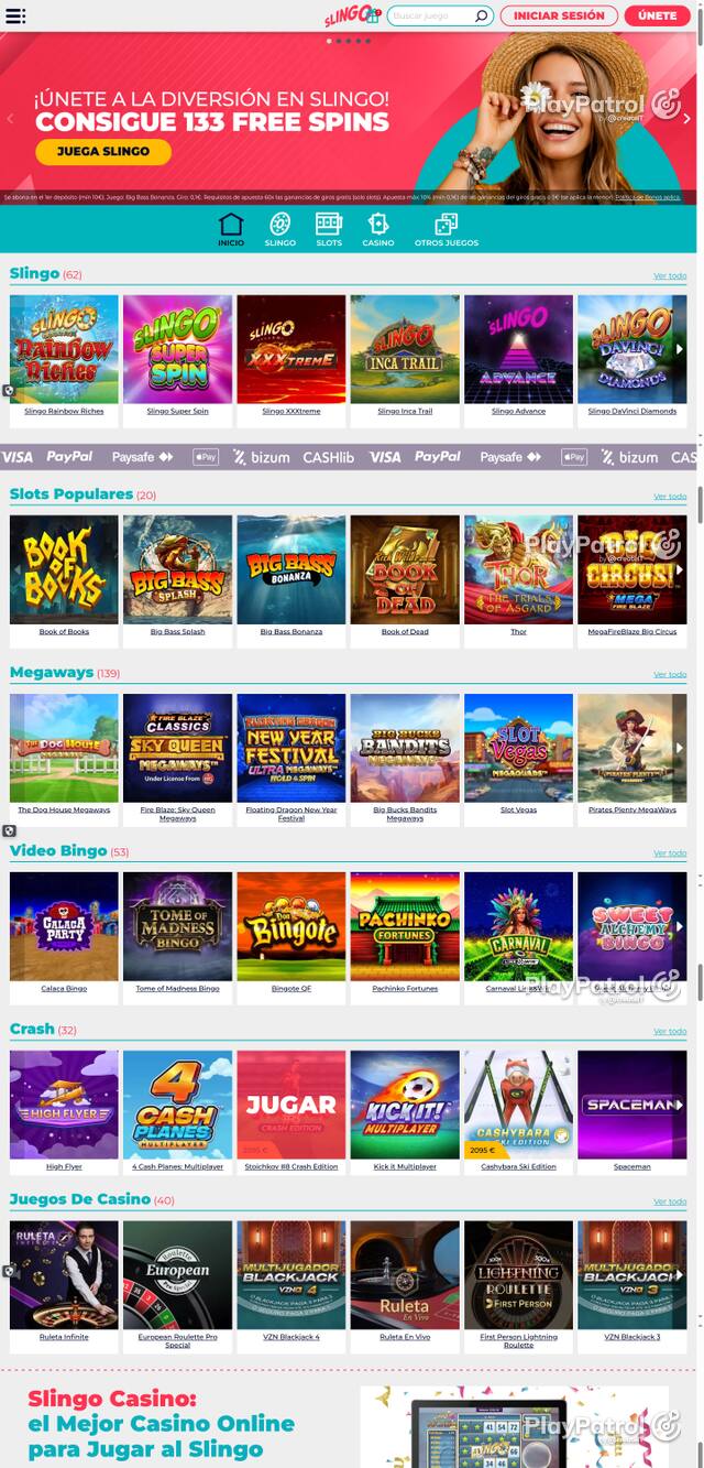 Capture of the front page of Slingo Casino (slingocasino.es) on 12 October 2026