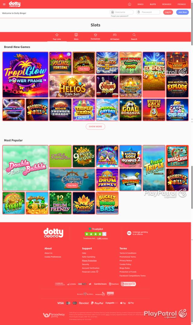 Capture of the front page of Dotty Bingo (dottybingo.com) on 21 October 2026