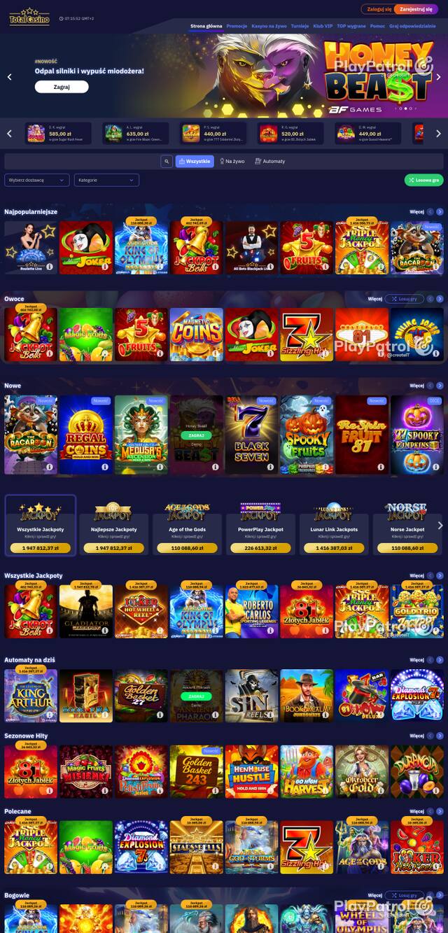 Capture of the front page of totalcasino.pl (totalcasino.pl) on 21 October 2026