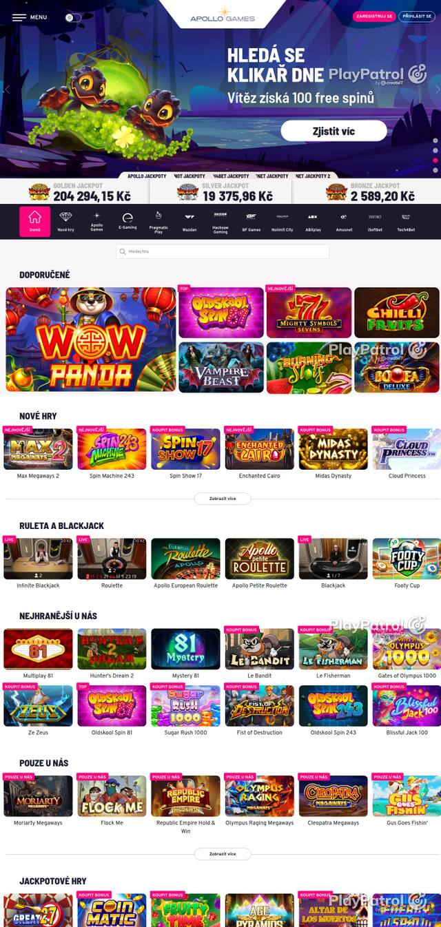 Capture of the front page of Apollo Games (apollogames.cz) on 2 October 2026